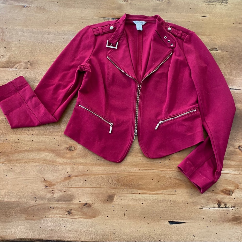 EUC Sz 6 WHBM Knit Moto Jacket Raspberry